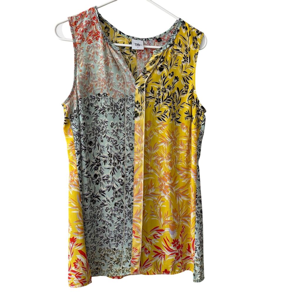 Cabi #5547 Floral Mixed Pattern Sleeveless Blouse Top Office Women's Size Small